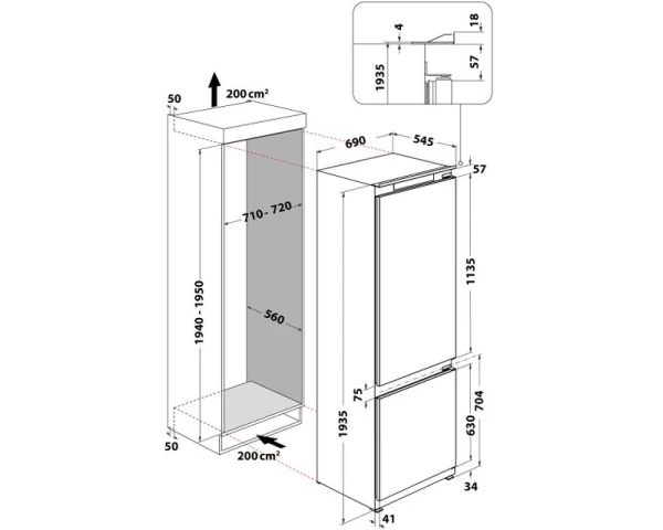 WHIRLPOOL SP40 812 EU 2  ugradni kombinovani frižider  BELA TEHNIKA