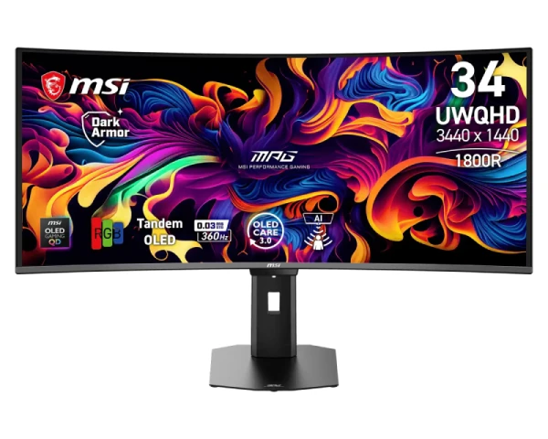 MSI 34 inča MPG 341CQR QD-OLED X36 UWQHD 3440x1440 VA 360 Hz zakrivljeni gaming monitor  MONITORI