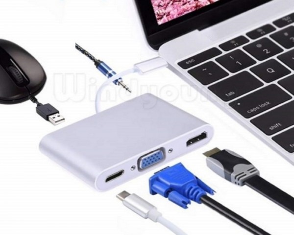 FAST ASIA Adapter-konvertor USB 3.1 TIP C na HDMI VGA AUDIO 3.5mm 3.1 TIP C USB 3.0 IT KOMPONENTE I PERIFERIJA