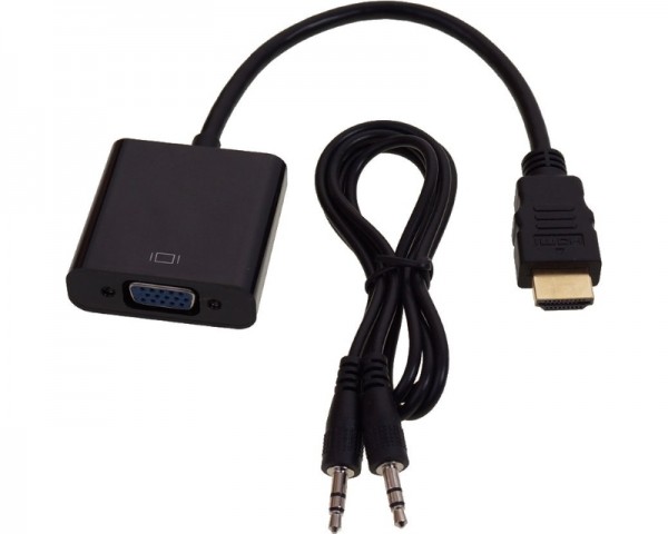FAST ASIA Adapter-konvertor HDMI (M) - VGA (F) + Audio kabl 3.5mm crni IT KOMPONENTE I PERIFERIJA