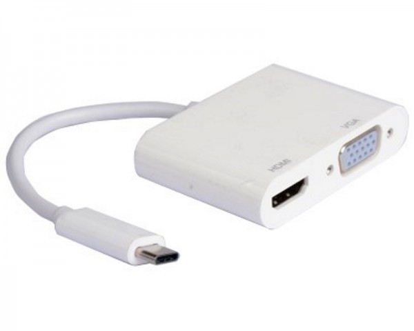 E-GREEN Adapter USB 3.1 tip C (M) - HDMI + VGA (F) beli IT KOMPONENTE I PERIFERIJA