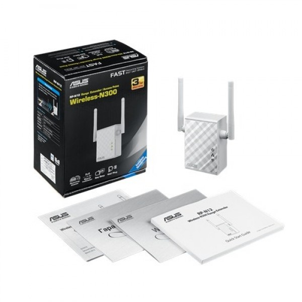 Asus Wi-Fi Ruter RP-N12 Wireless N300 Range ExtenderAccess PointMedia Bridge ruter' ( 'RP-N12' )  IT KOMPONENTE I PERIFERIJA