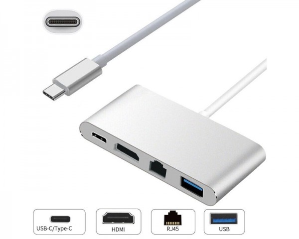 E-GREEN Adapter USB Tipc C - HDMI + USB 3.0 + Tip C + RJ45 (F) IT KOMPONENTE I PERIFERIJA