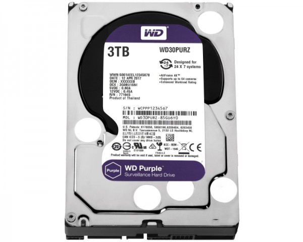 WD 3TB 3.5'' SATA III 64MB IntelliPower WD30PURZ Purple IT KOMPONENTE I PERIFERIJA