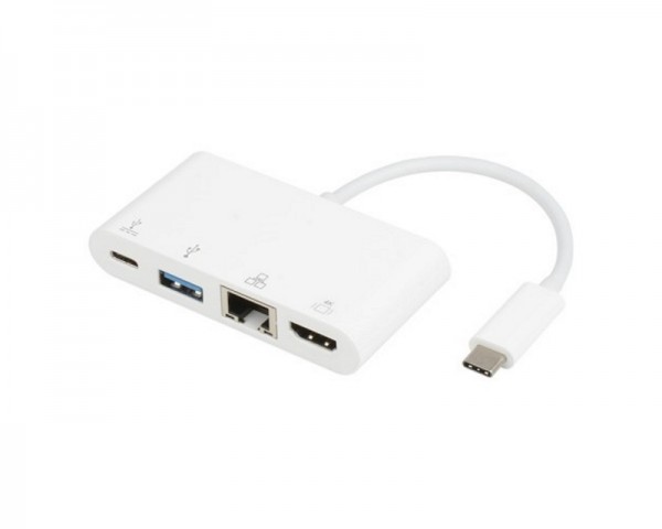 E-GREEN Adapter USB 3.1 tip C (M) - HDMI + USB3.0 + RJ45 + tip C (F) beli IT KOMPONENTE I PERIFERIJA