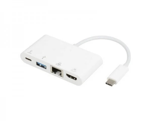 E-GREEN Adapter USB 3.1 tip C (M) - HDMI + USB3.0 + RJ45 + tip C (F) beli IT KOMPONENTE I PERIFERIJA