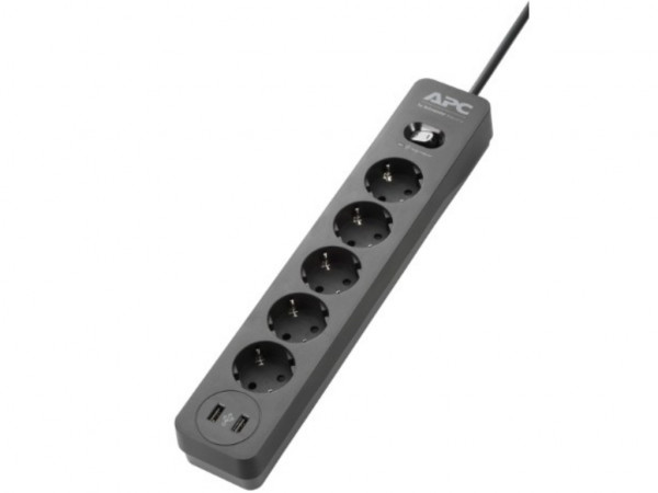 APC Essential SurgeArrest 5 Outlet 2 USB Ports Black 230V (PME5U2B-GR)  IT KOMPONENTE I PERIFERIJA