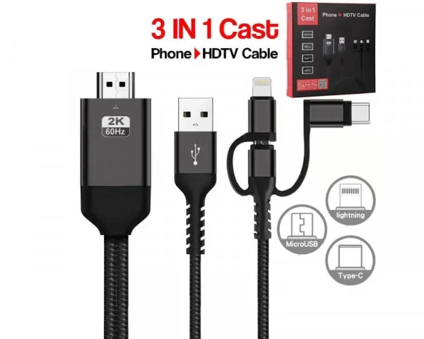FAST ASIA Kabl HDMI 2K na (Micro+Tip C+Iphone) povezuje TV+mob 2m IT KOMPONENTE I PERIFERIJA