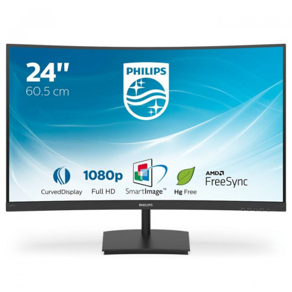 Philips Monitor 241E1SC00 23,6'' VA, zakrivljen 1920x1080 75Hz 4ms GtG VGA, HDMI VESA, crna MONITORI